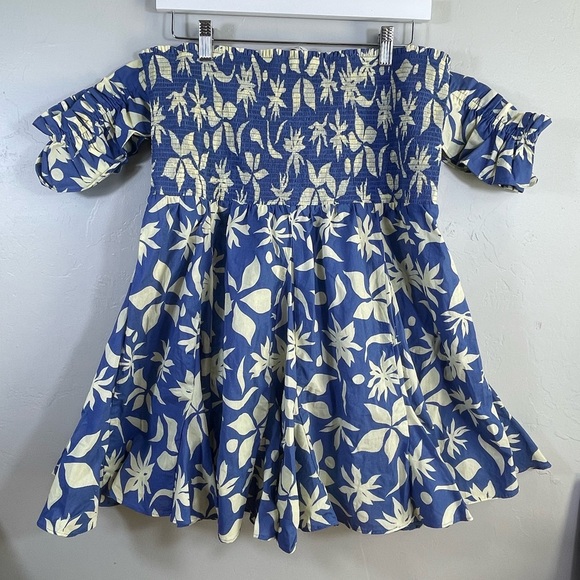 Zara Dresses & Skirts - Zara Blue Cream Floral Ruffle Bandeau Off Shoulder Summer Mini Dress Size XXL